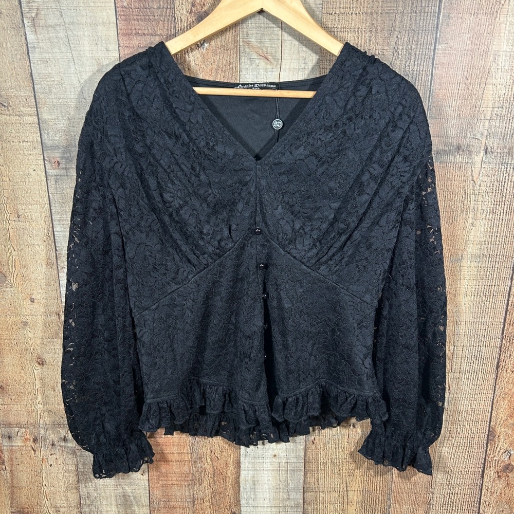 Scarlet Darkness Gothic Lace Blouse 2XL Black Corset Top Witchy Dark Academia